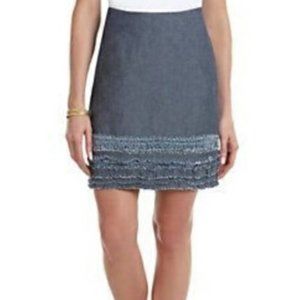NWOT TOMMY BAHAMA Wisp Skirt, Blue Denim Chambray 100% Cotton Ruffled Hem, 6